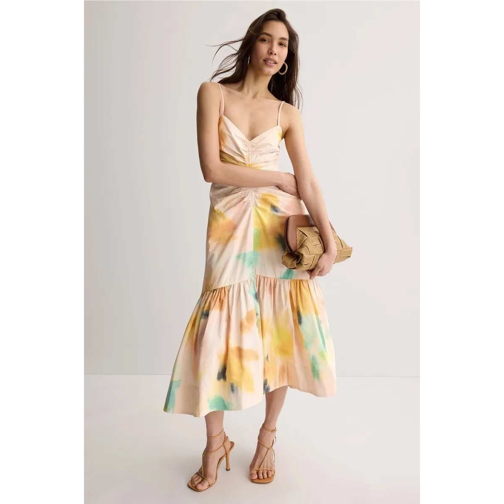 A.L.C. Lindsey Midi Dress Cream Watercolor Tie Dye Sleeveless Pockets Sz 0 - Picture 2 of 14